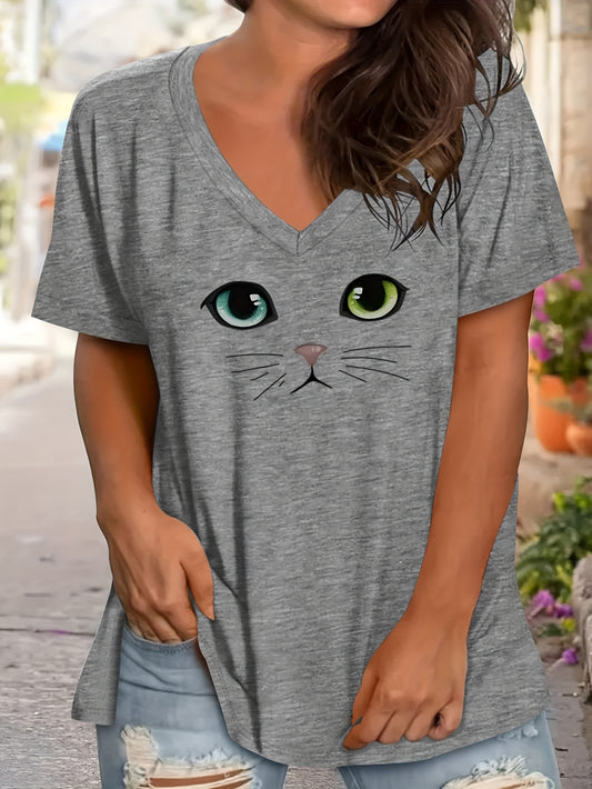 Women's Graphic Print T-Shirt - V-Neck Half Sleeve – Green option – main product image