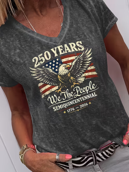Women's Graphic Print T-Shirt - V-Neck Short Sleeve – Dark Gray – Gray option – main product image