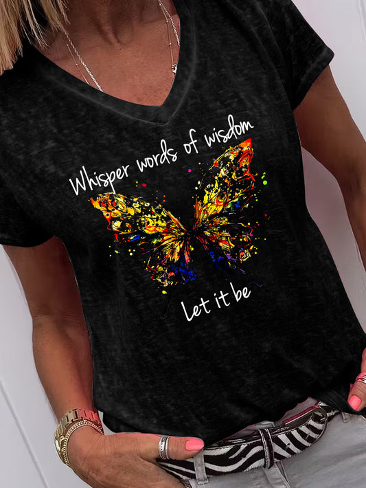 Women's Graphic Print T-Shirt - V-Neck Short Sleeve – Dark Gray / Orange – Gray option – main product image