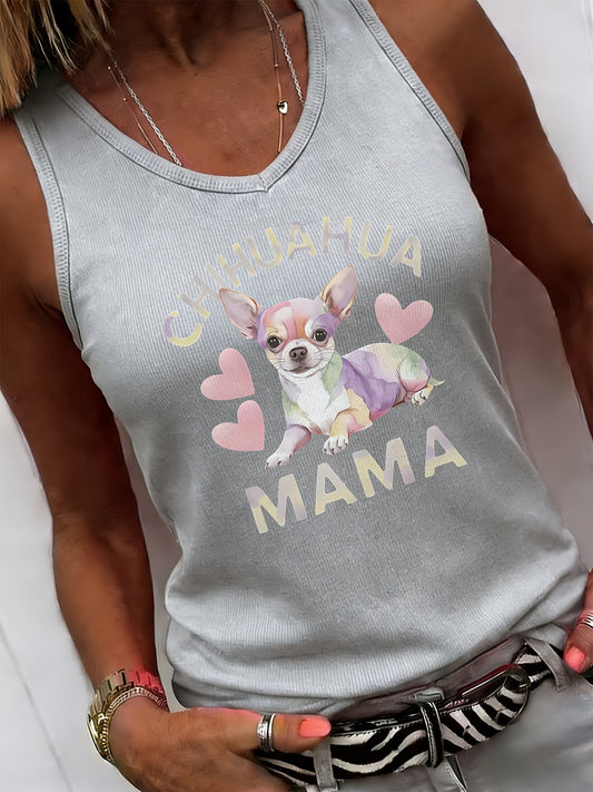 Women's Graphic Print Tank Top - V-Neck Sleeveless – Relaxed fit – Grey option – main product image