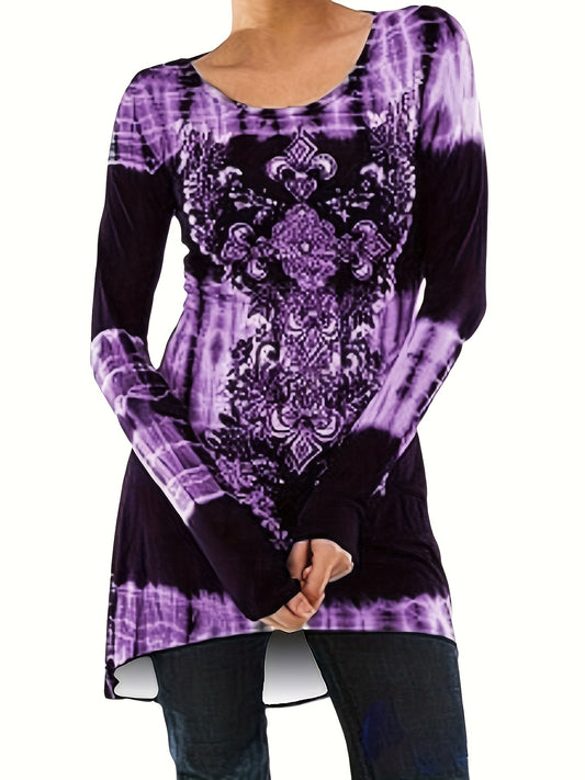 Women's Graphic Print Tunic - Crew Neck Long Sleeve – Black option – main product image