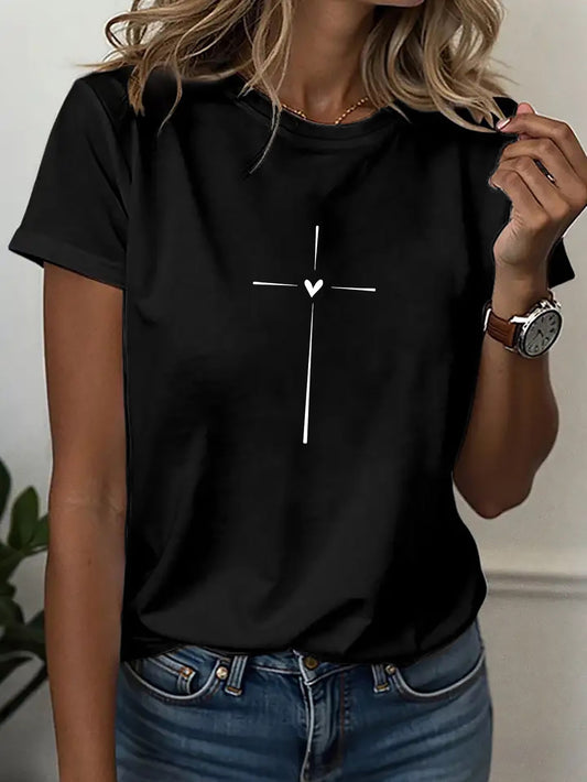 Women's Heart Graphic T-Shirt - Round Neck Short Sleeve – White / Grey – main product image