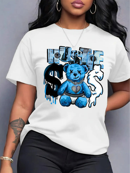 Women's Heart Graphic T-Shirt - Round Neck Short Sleeve – White / Sky Blue – White option – main product image