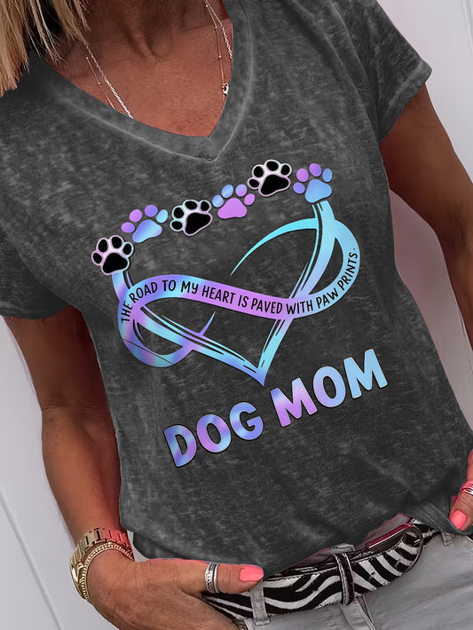 Women's Heart Graphic T-Shirt - V-Neck Short Sleeve – Dark Gray / White – Gray option – main product image