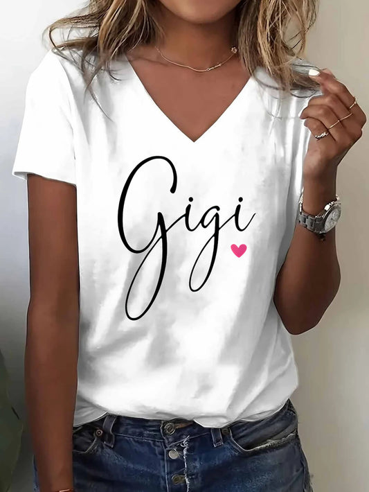 Women's Heart Graphic T-Shirt - V-Neck Short Sleeve – White – White option – main product image