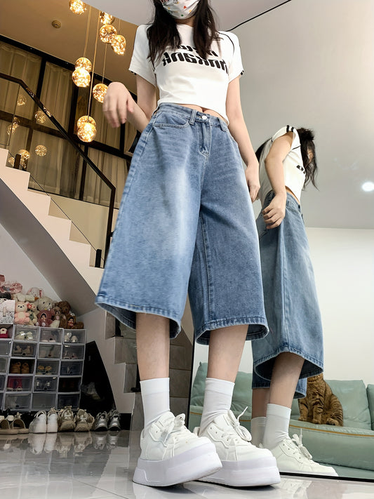Women's High-Waist Denim Shorts - Clean Finish Regular Fit – Blue option – main product image