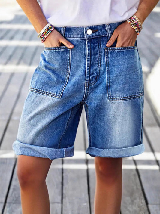 Women's High-Waist Denim Shorts - Clean Finish Relaxed Fit – Blue option – main product image