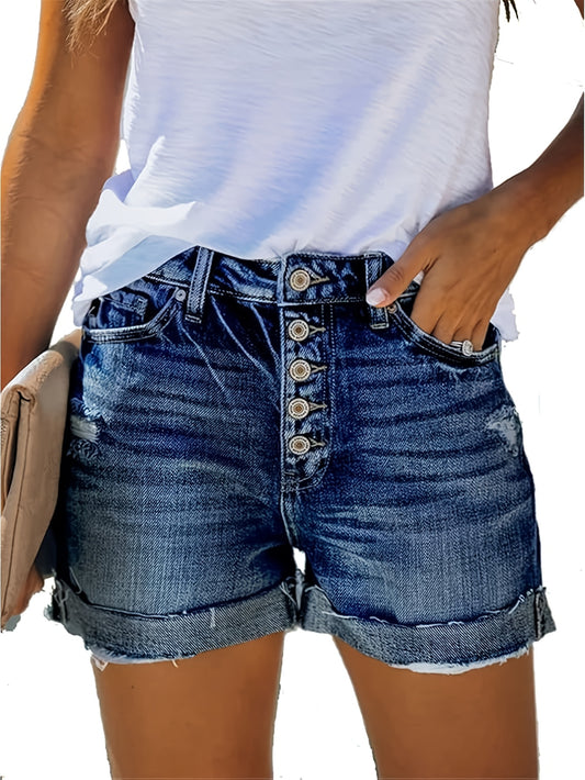 Women's High-Waist Denim Shorts - Distressed Regular Fit – Blue option – main product image