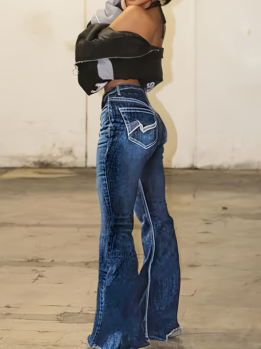 Women's High-Waist Flare Jeans - Black Embroidered – Black option – main product image