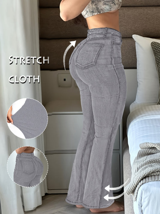 Women's High-Waist Flare Jeans - Black Pocket Detail Stretch – Black option – main product image