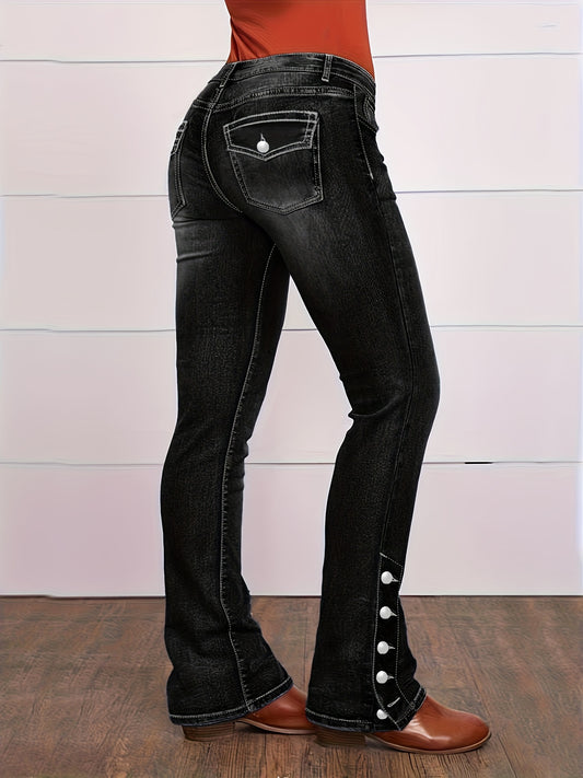 Women's High-Waist Flare Jeans - Blue Button Detail Stretch – Blue option – main product image
