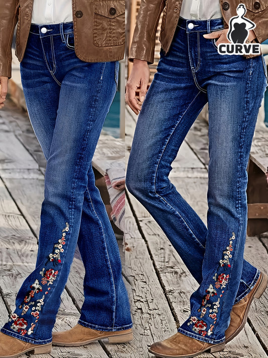 Women's High-Waist Flare Jeans - Medium Blue Embroidered – Blue option – main product image