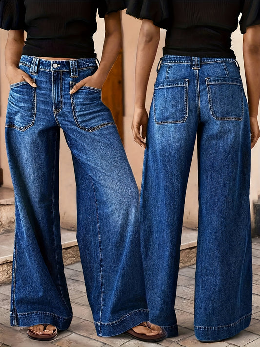 Women's High-Waist Flare Jeans - Peacock Blue Pocket Detail Stretch – Blue option – main product image