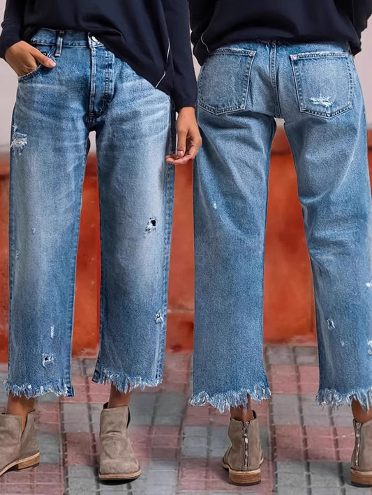 Women's High-Waist Jeans - Blue Button Detail – Blue option – main product image