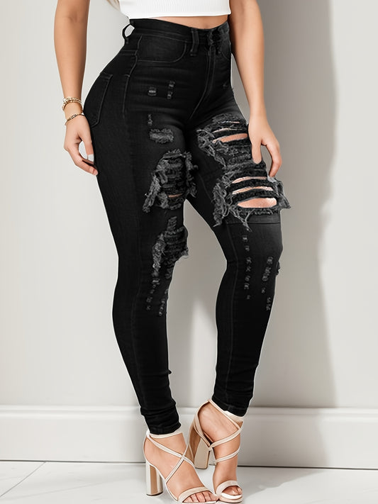 Women's High-Waist Jeans - Blue Distressed Stretch – Blue option – main product image