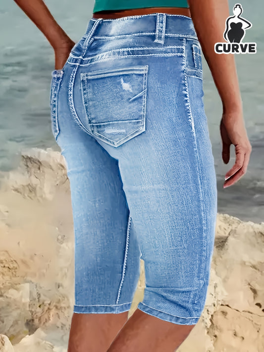 Women's High-Waist Jeans - Bright Steel Blue Distressed Stretch – Blue option – main product image