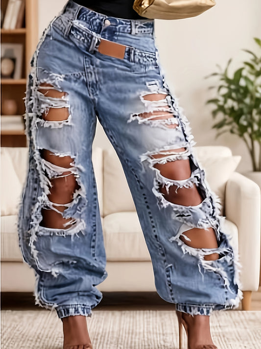 Women's High-Waist Jeans - Light Blue Distressed – Blue option – main product image