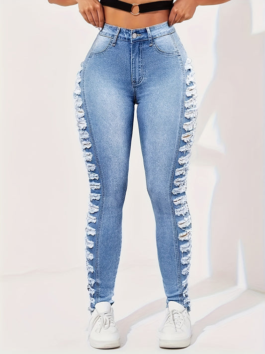 Women's High-Waist Jeans - Light Blue Distressed Stretch – Blue option – main product image