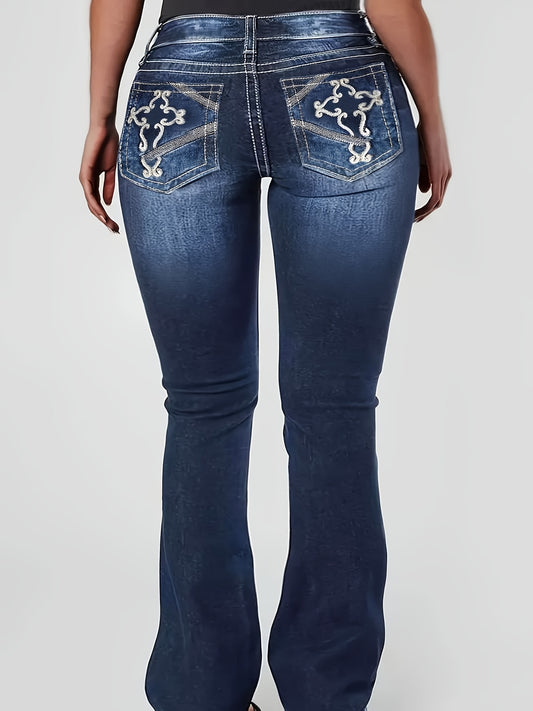 Women's High-Waist Jeans - Sea Blue Embroidered Stretch – Blue option – main product image