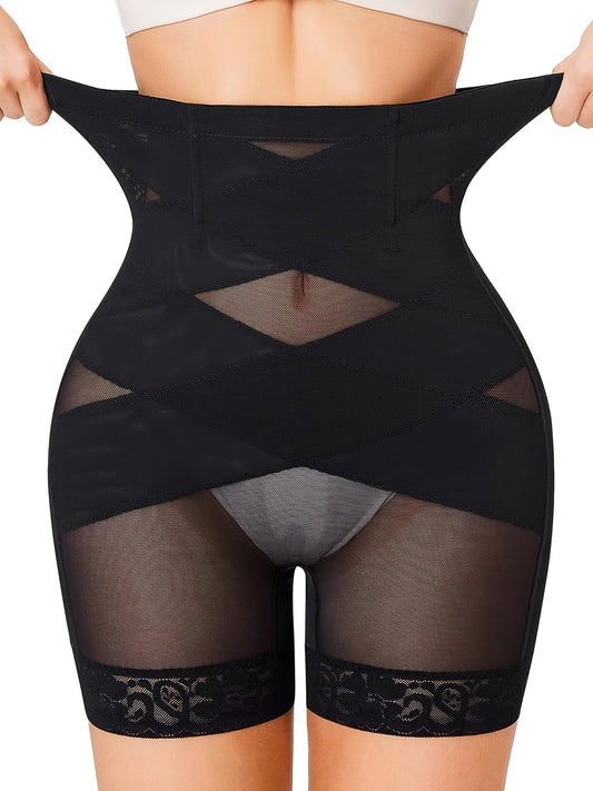 Women’s High-Waist Shapewear Shorts - Tummy Control Support – Apricot / Black – Apricot option – main product image