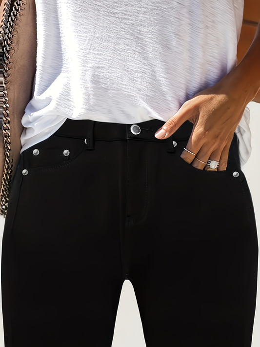 Women's High-Waist Skinny Jeans - Black Dark Wash Button Detail – Black option – main product image