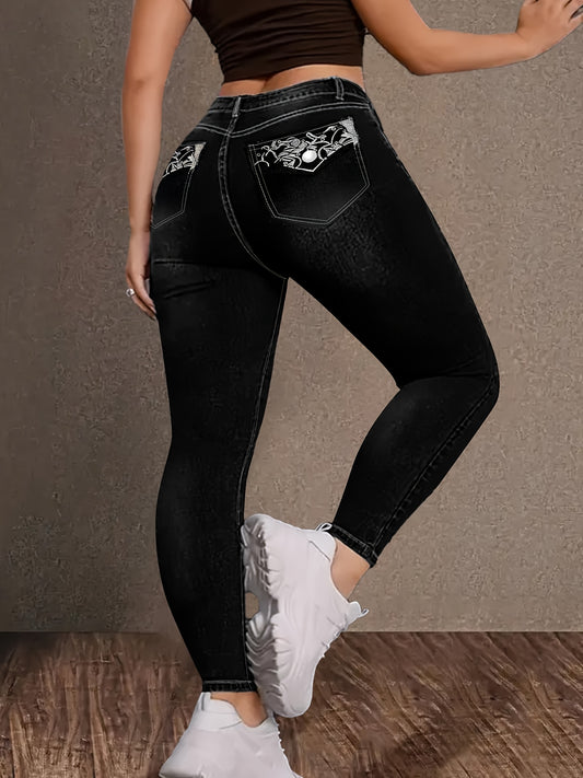 Women's High-Waist Skinny Jeans - Black Embroidered Stretch – 5-Variant Selection – Black option – main product image