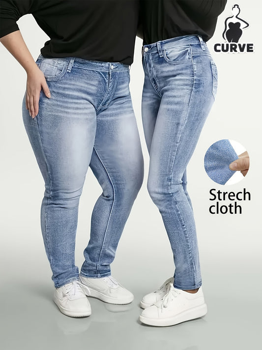 Women's High-Waist Skinny Jeans - Bright Steel Blue Vintage Wash Distressed – Blue option – main product image