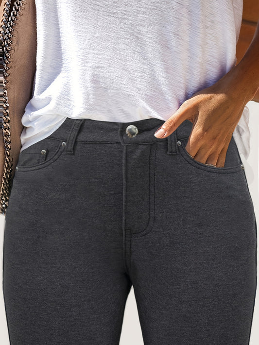 Women's High-Waist Skinny Jeans - Burgundy Pocket Detail – main product image