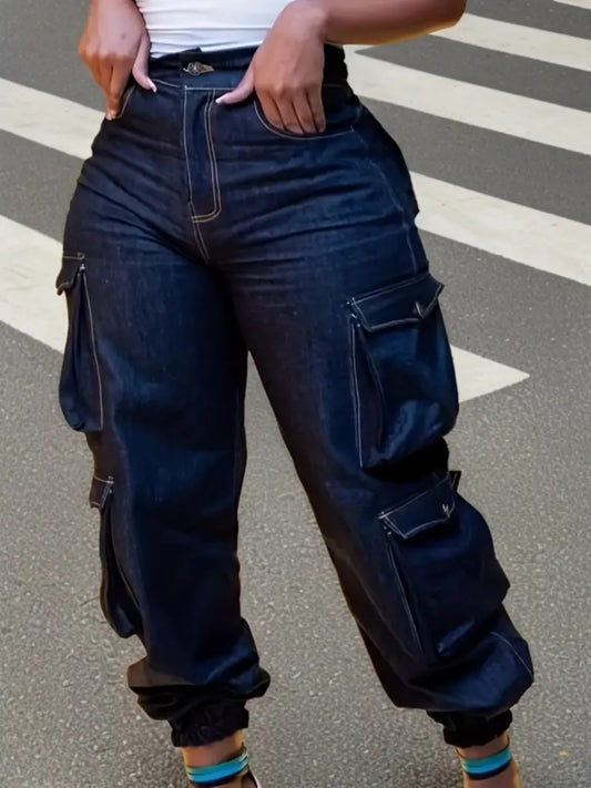 Women's High-Waist Skinny Jeans - Dark Blue Pocket Detail – Blue option – main product image