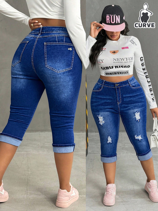 Women's High-Waist Skinny Jeans - Deep Blue Dark Wash Distressed – Blue option – main product image