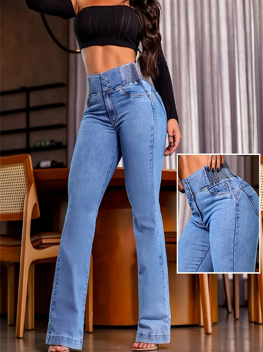 Women's High-Waist Skinny Jeans - Light Blue Button Detail – Blue option – main product image