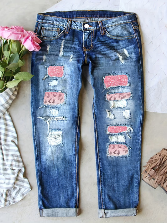 Women's High-Waist Skinny Jeans - Medium Blue Distressed – Blue option – main product image