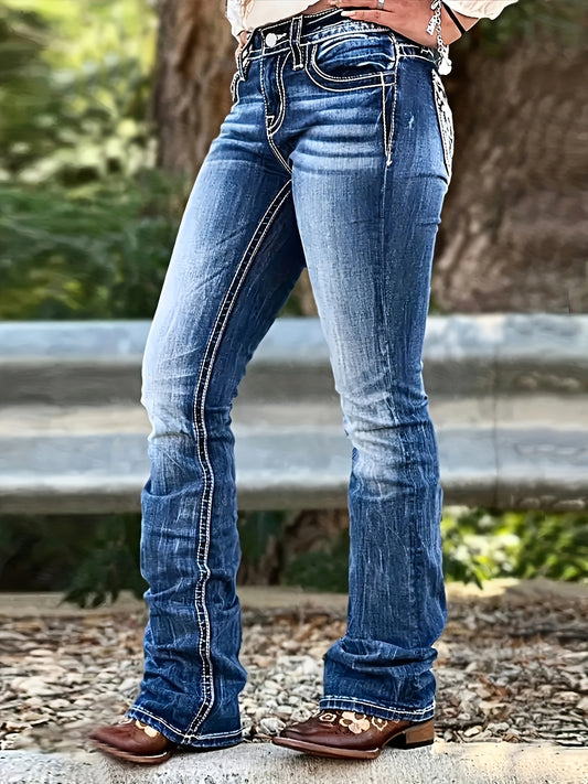 Women's High-Waist Skinny Jeans - Medium Blue Embroidered Stretch – Blue option – main product image