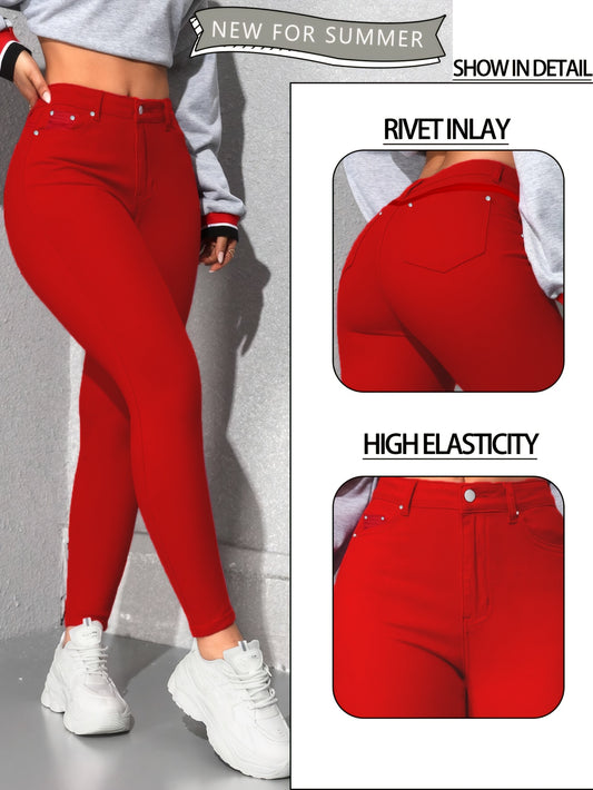 Women's High-Waist Skinny Jeans - Red Stretch – Red option – main product image