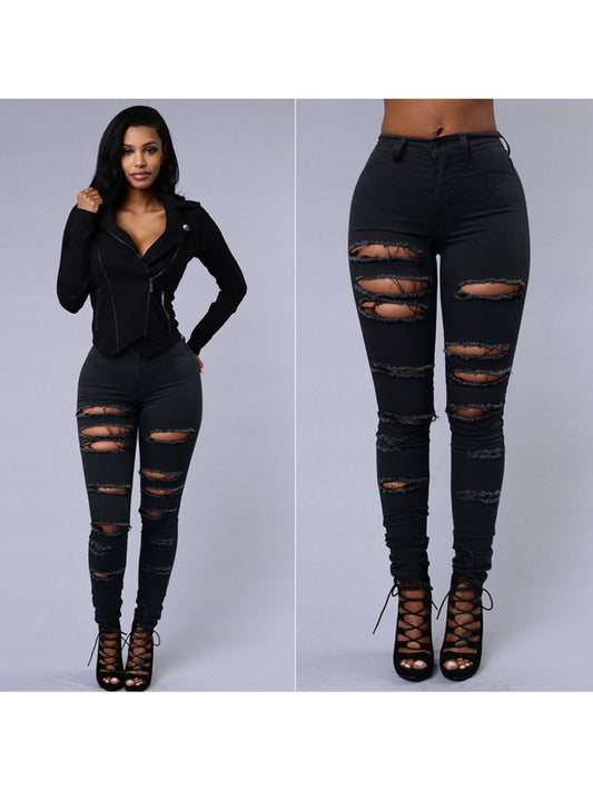 Women's High-Waist Skinny Jeans - White Distressed Stretch – White option – main product image