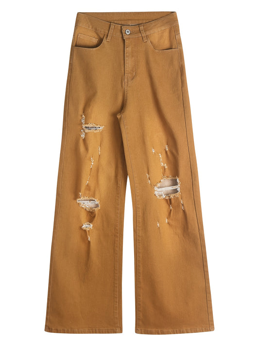 Women's High-Waist Straight Leg Jeans - Blue Distressed – Blue option – main product image