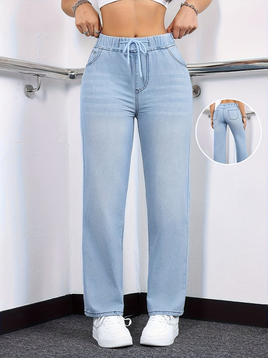 Women's High-Waist Straight Leg Jeans - Deep Blue Vintage Wash Stretch – Blue option – main product image