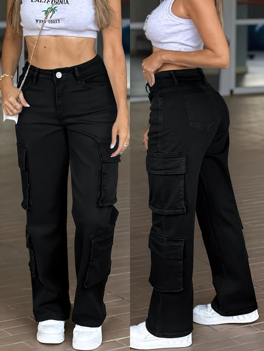 Women's High-Waist Straight Leg Jeans - Light Blue Pocket Detail Stretch All-Season – Blue option – main product image