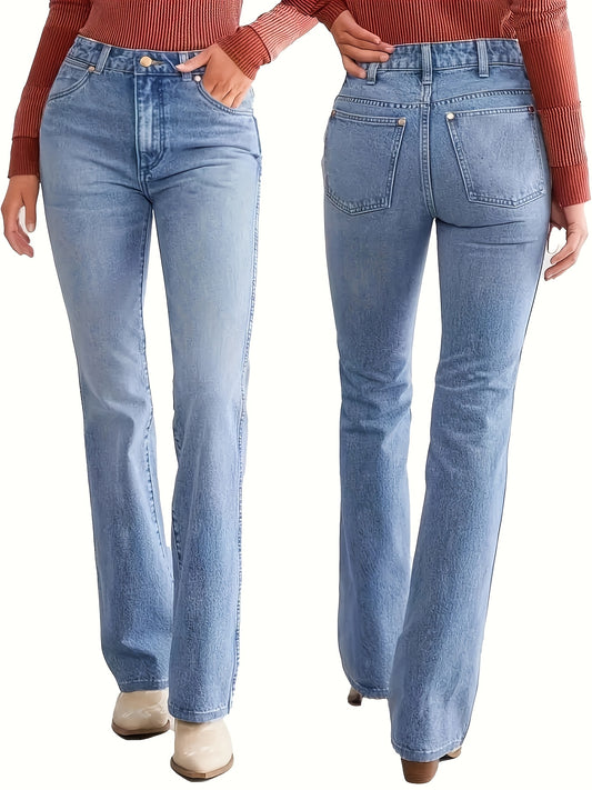 Women's High-Waist Straight Leg Jeans - Powder Blue Stretch – blue option – main product image