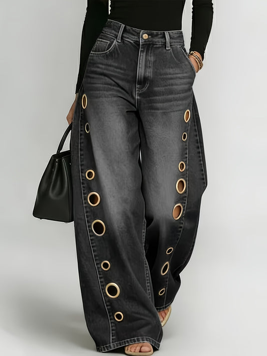 Women's High-Waist Wide Leg Jeans - Black – Black option – main product image
