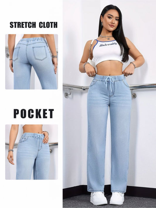 Women's High-Waist Wide Leg Jeans - Blue – Blue option – main product image