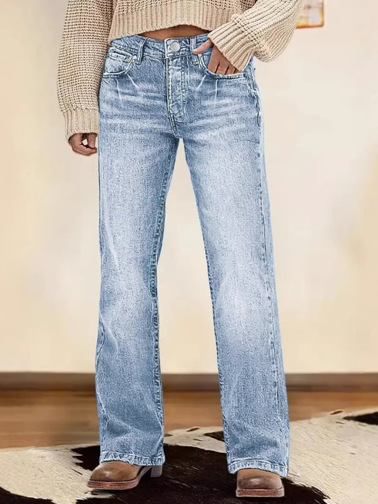 Women's High-Waist Wide Leg Jeans - Dark Blue Streetwear – Blue option – main product image