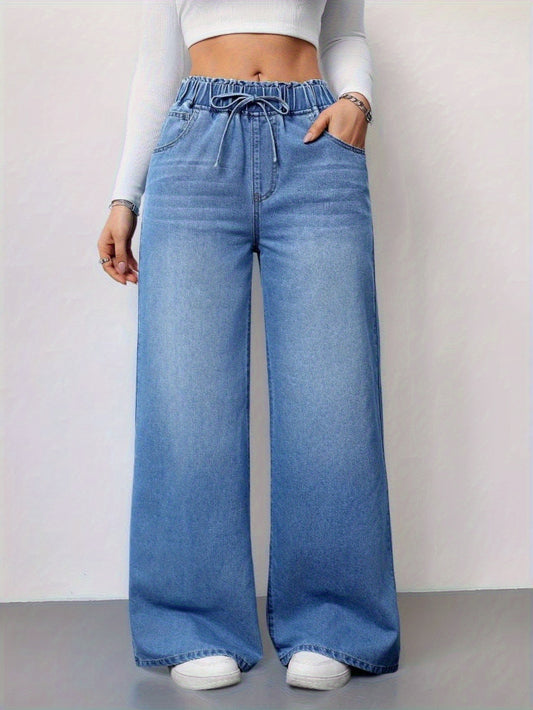 Women's High-Waist Wide Leg Jeans - Light Blue All-Season – Blue option – main product image