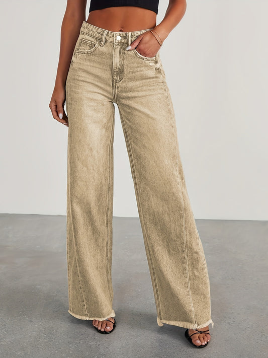 Women's High-Waist Wide Leg Jeans - Light Blue Pocket Detail Stretch – Blue option – main product image