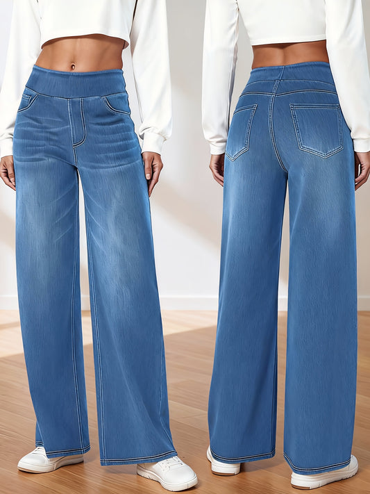 Women's High-Waist Wide Leg Jeans - Light Blue Vintage Wash – Blue option – main product image