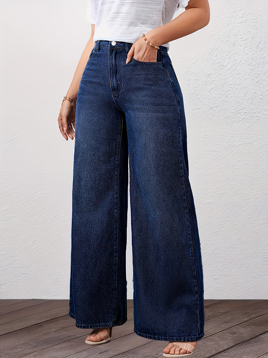 Women's High-Waist Wide Leg Jeans - Medium Blue – Blue option – main product image