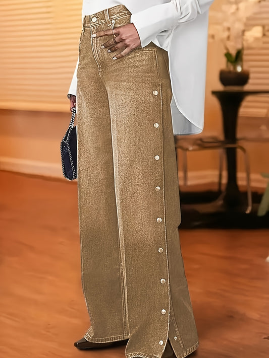 Women's High-Waist Wide Leg Jeans - Medium Blue Button Detail Stretch – Sizes S–XXL – Blue option – main product image