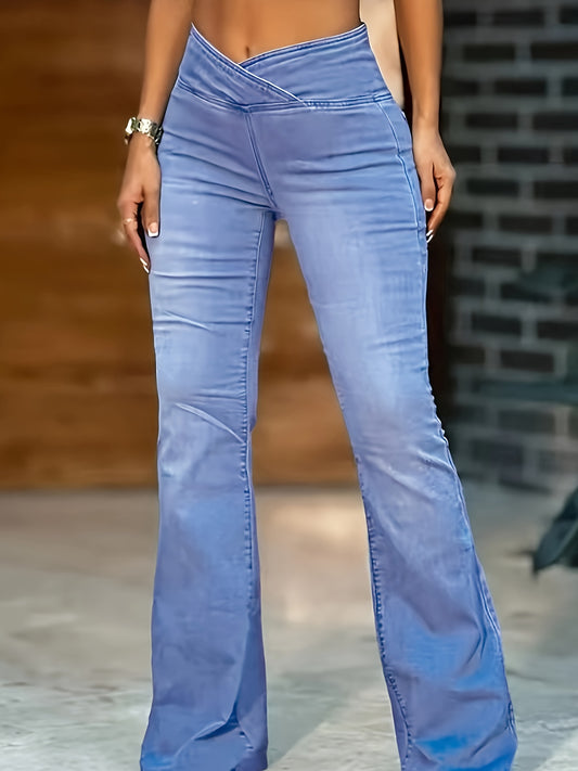 Women's High-Waist Wide Leg Jeans - Sky Blue Stretch – Blue option – main product image