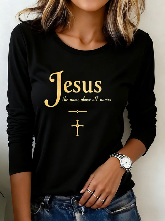 Women's Inspirational Graphic T-Shirt - Round Neck Long Sleeve – Black option – main product image
