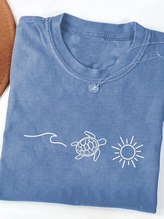 Women's Inspirational Graphic T-Shirt - Round Neck Short Sleeve – Sky Blue / Green – Blue option – main product image